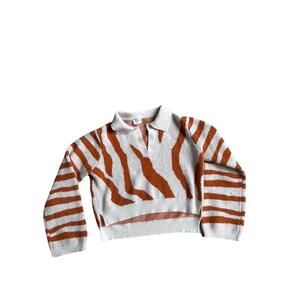 Storia V-Neck Sweater with Orange Stripes